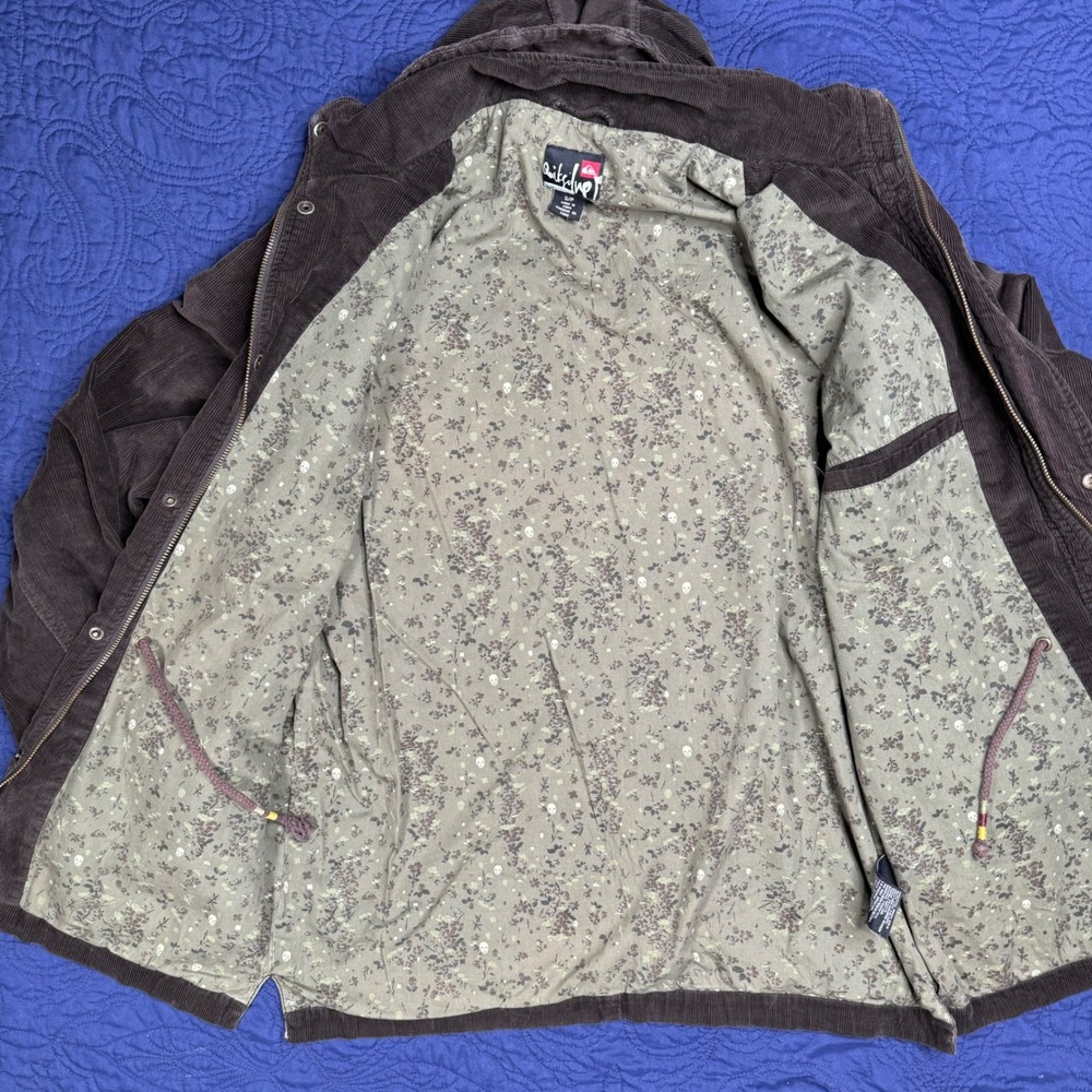 Quiksilver Corduroy Hooded Utility Jacket Women's S/P Embroidered Floral Patch - Picture 7 of 10